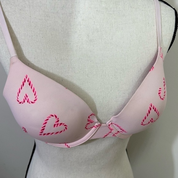 Victoria Secret sz 34C bra candy cane hearts soft pink wit red hearts - Picture 6 of 10